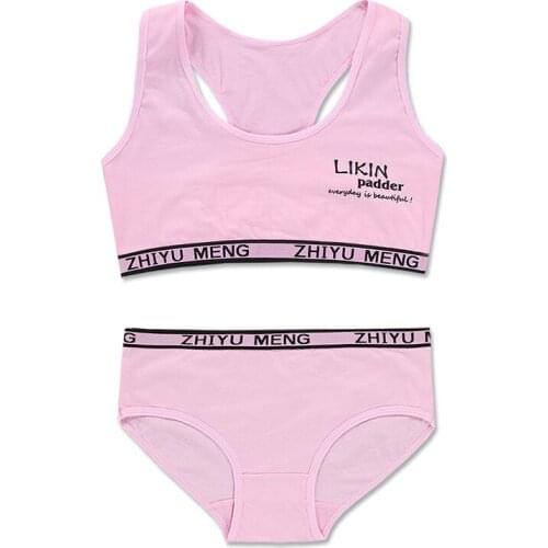 2020 Puberty Students Bra Vest Brassiere Panties Teenagers Girls Lingerie Cotton Underwear Sets Kids Young Girls Training Bras