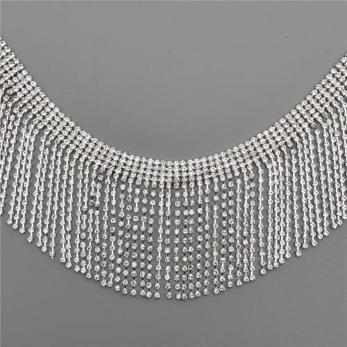 1 yard Tassel Crystal Rhinestone Chain 6cm width Fringe Trim Bling Silver Crystal Metal Chain Collar Clothing Dress Accessories