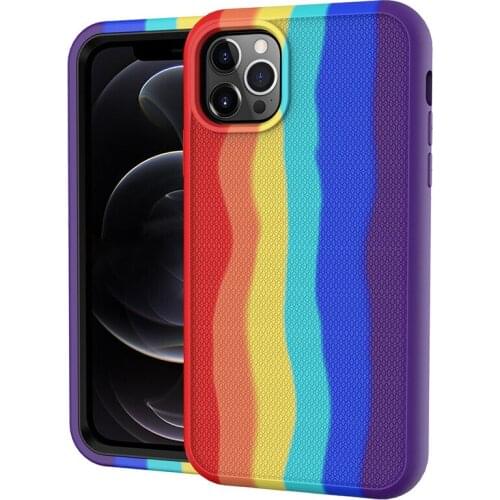 For IPhone11 12 Pro Max Rainbow Mobile Phone Case All-inclusive Anti-fall Protective Cover 11Pro Stripe Silicone Case