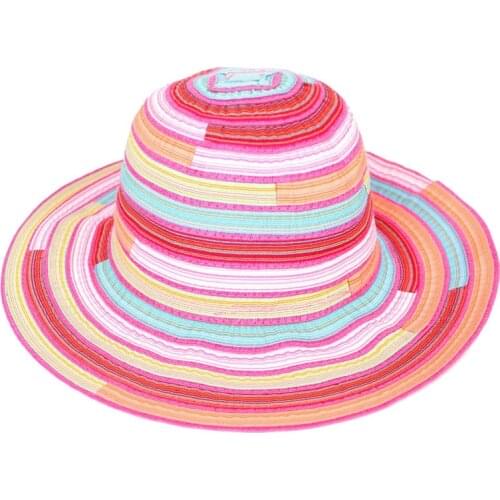 Sun hat womens cotton hat summer striped stitching hat outdoor foldable idyllic holiday beach big brim hat