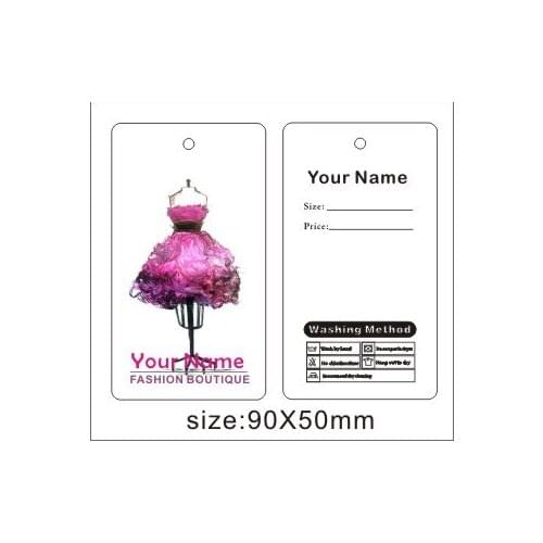 Custom print lady dress hang tags 500PCS add your brand name, price tags, Garment hangTags, label tags free design