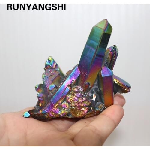 Natural Crystal Cluster Seven Rainbows Electroplating Rich and colorful quartz stones Home craft decorations