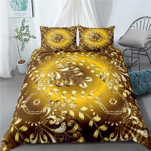 European styl Bedding Set Golden Luxury Bed Cover European Pattern Duvet Cover Retro Chain Comforter Cover 3 Piece for Girl Boy
