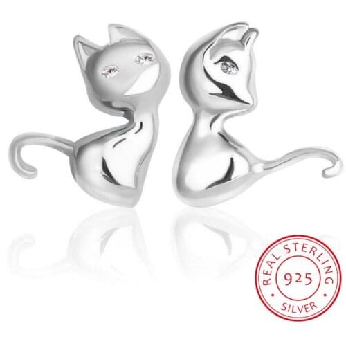 Korean 925 Sterling Silver Kitty Cat Ear Cute Animal Stud Earrings For Women Fine Jewelry Girl Kid Gift Brincos
