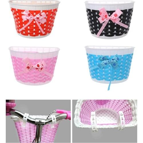 Bicycle Scooter Basket Children Bike Plastic Knitted Bow Knot Front Handmade Bag