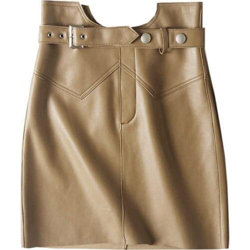2021 New Fashion Ladies Spring Autumn Genuine Leather Skirts Women Skeepskin High Waist A-line Office Mini Short Skirt Minishirt