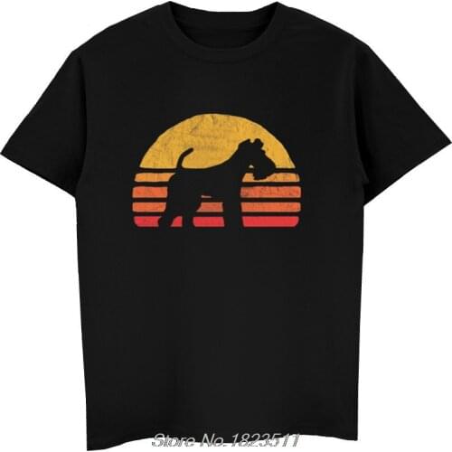 Fashion Summer Retro Sun Wire Hair Fox Terrier Silhouette T-shirt Vintage Shirt For Dog Lovers Tee Shirt Men Harajuku Streetwear