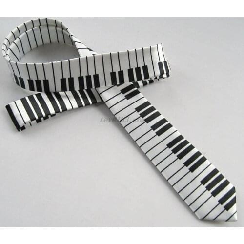 Mens Black & White Piano Keyboard Necktie Tie Classic Slim Skinny Music Tie