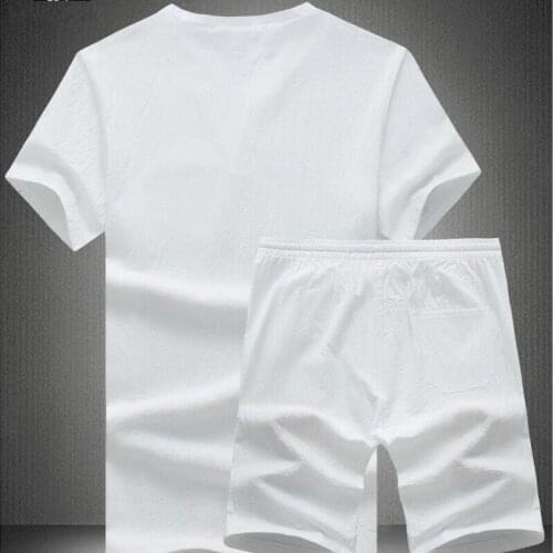2020 New Arrival Summer Fashion Short Sleeve Male Sets Two Piece Sets Shorts For Men Breathable Cotton Linen Plus Size M-5XL Set