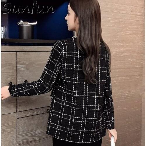 Office Lady Hot Sale Loose Korean Round Neck Casual Tweed Coat Women Outerwear Coats Za Suit Cropped Stripeed Women Jackets