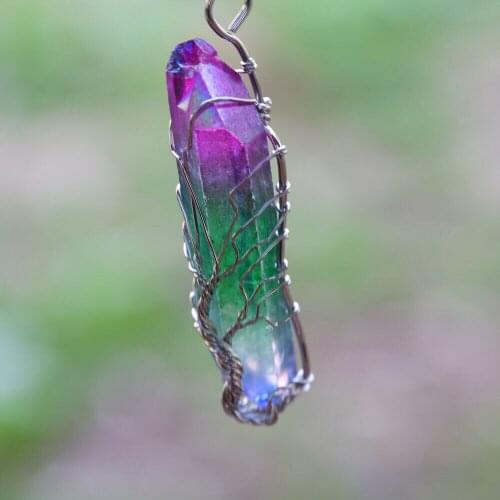 Natural Quartz Wire Wraped aura Quartz Point Necklace Crystal Pendant Healing