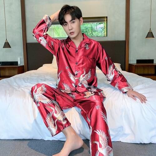 Autumn Mens Stain Silk Pajama Set Homewear Men Sleepwear Youth Nightwear Spring Home Male Satin Soft Pjs for Sleeping 3XL