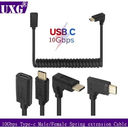 Gold Plated Spring Retractable 10Gbps Gen2 Type-C USB 3.1 Male To USB-C Female Extension Data PD Charging Cable Extender Cord