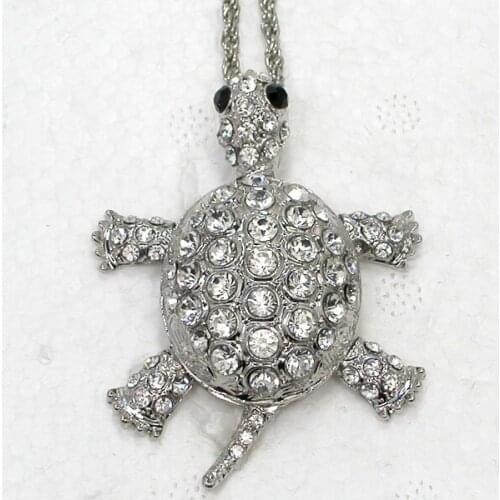 Clear Rhinestone Turtle Pendant Necklace Chain jewelry F011 A