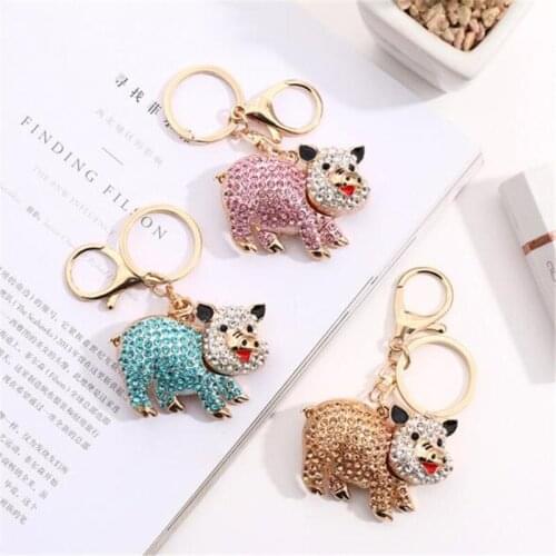 Crystal Cute Pig Keychain For Women Rhinestone Animal Keyring Key Holder Bag Charm Car Hanging Pendant Jewelry Wholesale