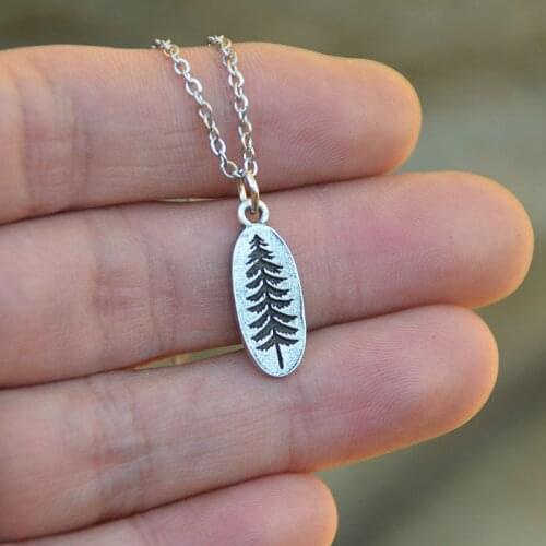 Silver Pine Tree Necklace Forest Plant Charm Jewelry