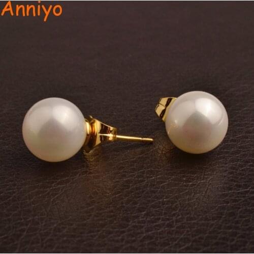 Anniyo Trendy Shell Pearl Stud Earrings for Women/Teenage Girl,High Quality Jewelry Best Gifts #055404
