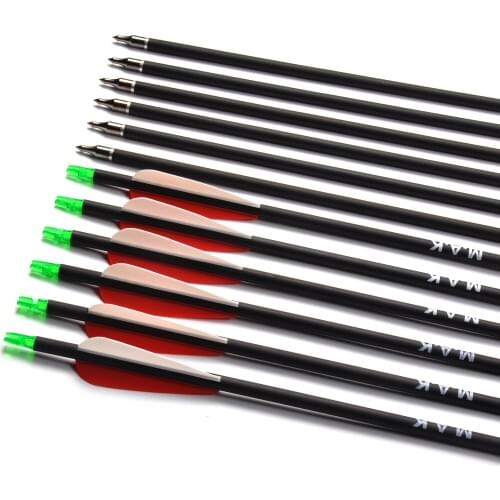 28 inch 30 inch Spine 500 Carbon Arrow Length with Replaceable Arrowhead Tips and Adjustable Nocks for Bow Archery