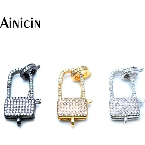 5pcs Lock Shape Rhinestone Crystal Copper Lobster Clasp Rose gold Silver Gun Black Plating Fashion Necklace Making Materials