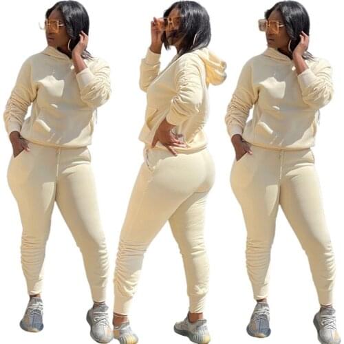 Women Elegant Solid Sets For Women Warm Hoodie Sweatshirts And Long Pant Fashion Two Piece Sets Ladies Cool Girl BF Style