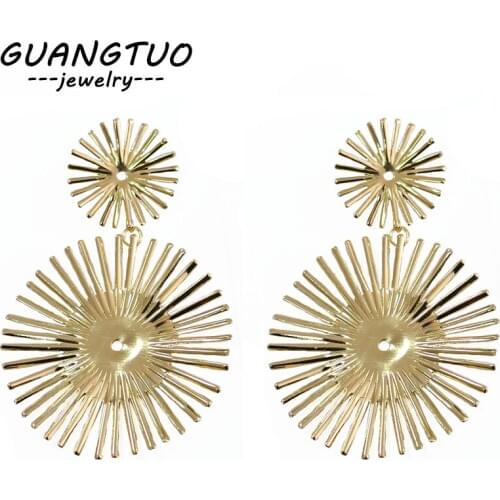 Punk Geometric Sun Flower Drop Earrings For Women Gold & Silver Color Female Metal Dangle Brincos Party Jewelry Gift EB2195