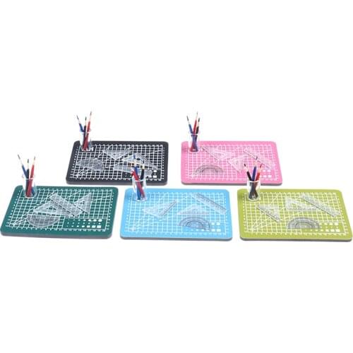 1 Set 1:12 Dollhouse Miniature Cutting Mat Ruler Pencil Pen Holder Set Doll Home Decor