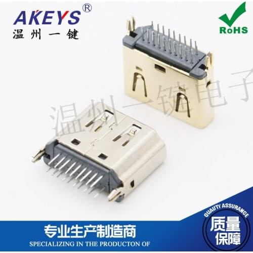 10pcs HDMI A type female 180 degree copper gold HDMI direct plug 180 degree HD socket connector