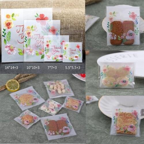 100Pcs Thank You Flower Design Candy Cookie Gift Packing Bags Self-adhesive Plastic Bags Snacks Biscuits Bags