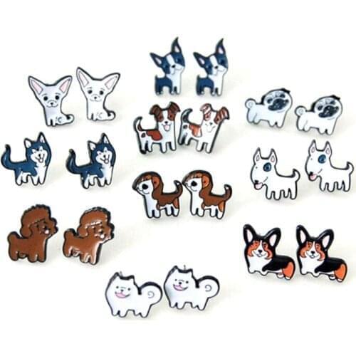 2Pcs/Set Lovely Beagle Hound Bull Terrier Dog Stud Earring for Women Girls Fashion Cartoon Animal Earrings Jewelry