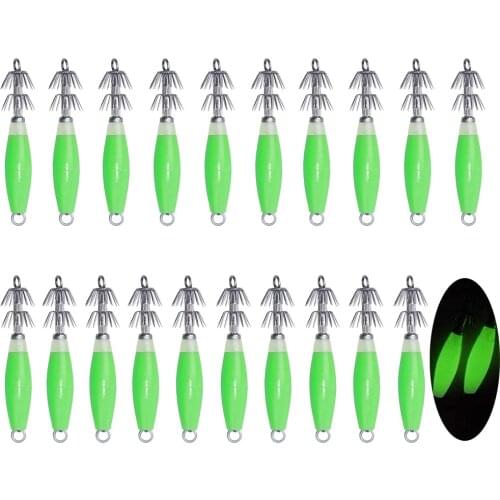 20Pcs/lot Fluorescent Squid bait Luminous Shrimp jigs 14.2g Squid hook fishing Cuttlefish bait Octopus lure hooks