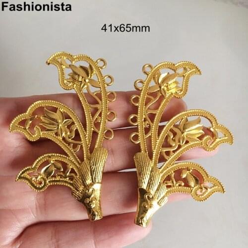 6 pcs - Heavy Metal Filigree Flowers With 5 Loops 41x65mm,Gold/KC Gold/Silver-color,Handmade Jewel/Crafts Supplies -U