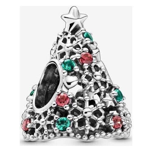 925 Sterling Silver Glitter Christmas Tree Charms Beads Fits Pandora Bracelet Silver 925 Original Women Charmsy DIY Jewelry 2020
