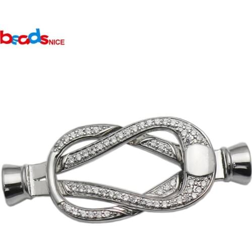Beadsnice Clasp Buckle Sterling Silver Jewelry Clasp with End Caps CZ Micro Pave Interlocking Clasp for Beading ID 35297