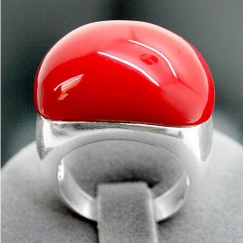 Free Shipping wholesale good Elegant 15X21mm Red Coral 925 Sterling Silver Marcasite Ring Size 7-10 silver-jewelry