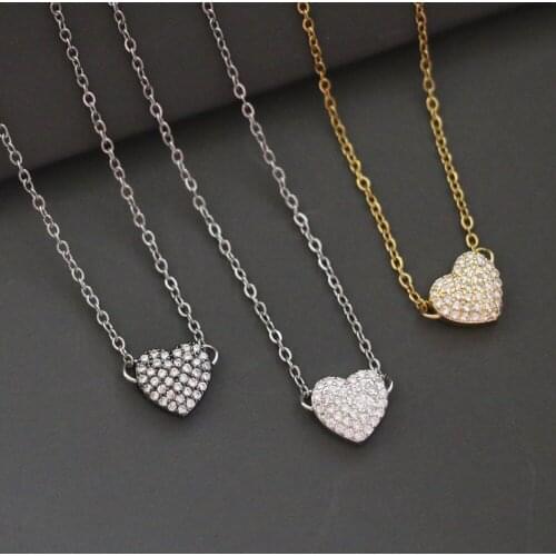 Simple Cute Full Micro Pave CZ Heart Shape Choker Necklace for Women Men Trendy Gold Color Steel Chain Collar Charm Necklace