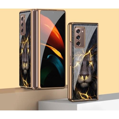 Z Fold2 5G Funda Case for Samsung Galaxy Z Fold 2 Plexiglass Case Golden Lion Patterned Coque Phone Case Cover Capa Z Fold 2