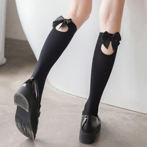 Black White Bow Stockings Women Japanese Fashion Girls Knee High Socks 2021 Streetwear Lolita Nylon Stockings Medias De Mujer