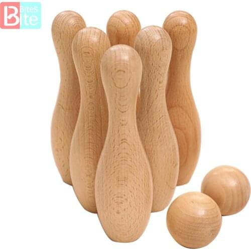 Baby Wooden Bowling Game Early Education and Indoor Outdoor Bowling Set for Parent-child interaction with 2 Balls and 6 Pins