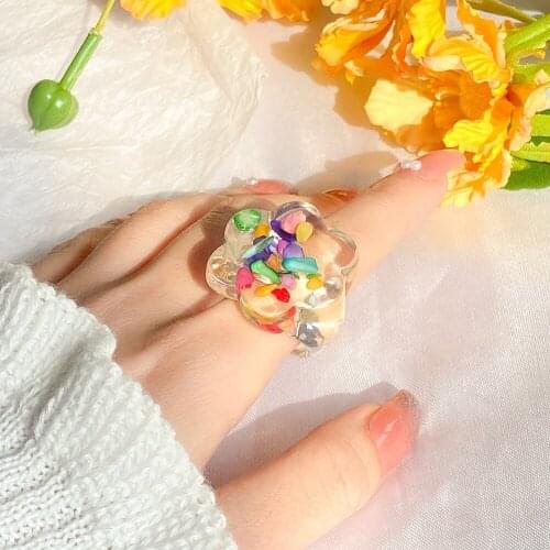 FAMSHIN New Korean Cute Colorful Fruit Flower Shapes Acrylic Rings For Women Girls Friendship Gifts Resin Ring Fashion Jewelry
