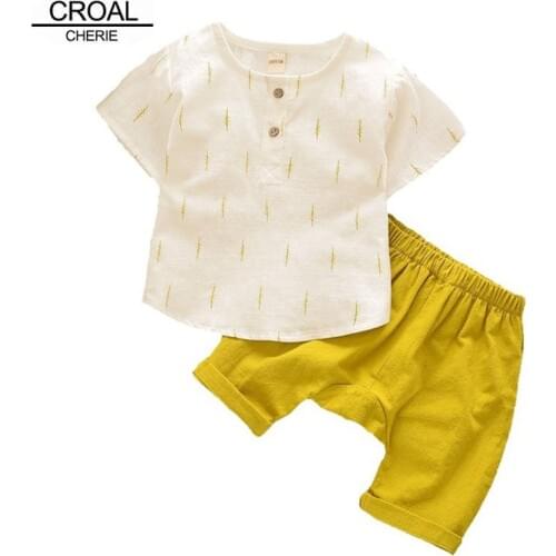CROAL CHERIE 2pcs Kids Boy Girls T Shirt + Pants Clothing Sets Cotton Linen Summer Childrens Sets Casual Beach Suits 80-120cm