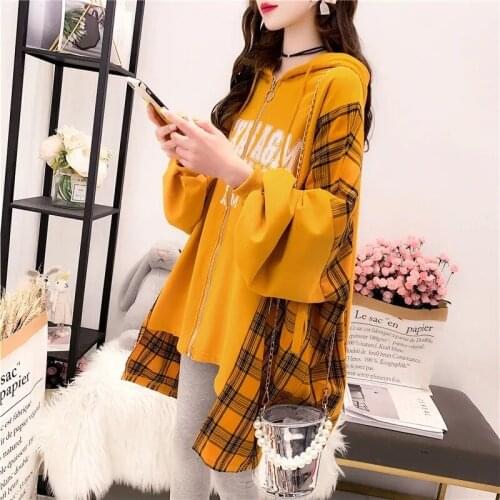 Cotton Mid-length Irregular Stitching Female Hoodie 2021 Spring Autumn New Loose Streetwear Sweatshirts Top Oversized