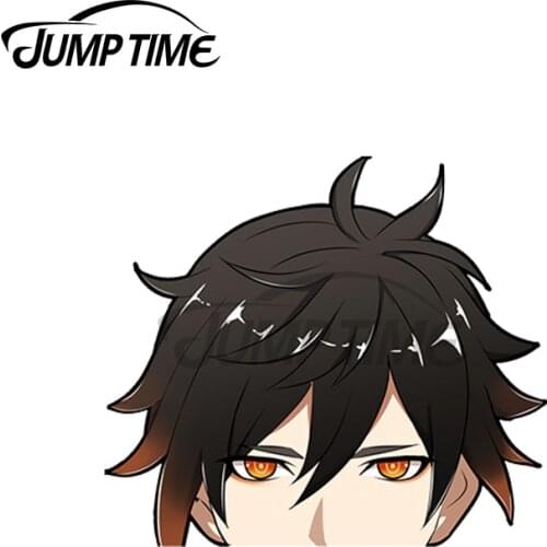 JumpTime 13 x 5.8cm Zhongli Peeker Genshin Impact Decal VAN Refrigerator Car Stickers Windows Personality Bumper Vinyl Car Wrap