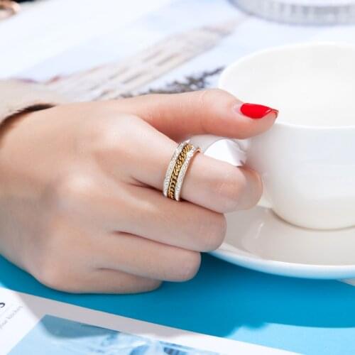 Small Chain And Zircon On Both Sides Ring For Women Fashion Simple Jewelry Ring Stainless Steel Gold Color Anillo