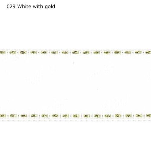 7/8" inch 22mm gold glitter/metallic saddle stitched white grosgrain ribbon