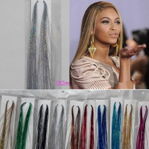 Laser flash 7Color Silk Hair Extensions 7 Packages Hair Bling Hairdecoration Synthetic Hair Extension piral Rainbow hair