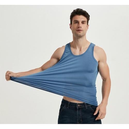 Summer U-Neck Thread Ice Cool Thin Stretch Large Loose Quick Drying Mens Tank Plus Size 6XL Tops Tees Home Male Sport Vests