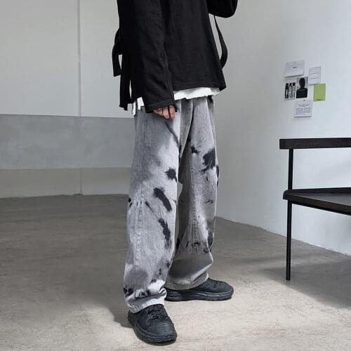 Goth Splash Denim Pants Mens Fashion Brand Loose Straight Wide Leg Pants Dad Jeans Male Japanese Streetwear Oversize Pants
