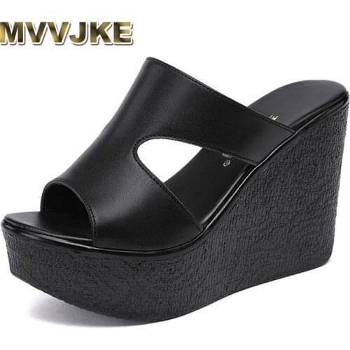 MVVJKE 11cm High Heel Wedges Sandals For Women 2021 Summer New Platform Fashion Footwear Red Black White Large Size Sandals