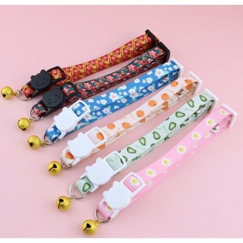 New Beautiful Fruit Printing Cat Collars With Bells Convenient Breakaway Pet Dog Necklace Cats Accessories Pet Product Hot Sold