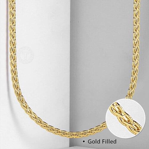 Davieslee 4.5mm Necklace For Women Men Hammered Flat Braided Wheat Chain Gold Filled Fashion Male Jewelry 18-24inch DGN319